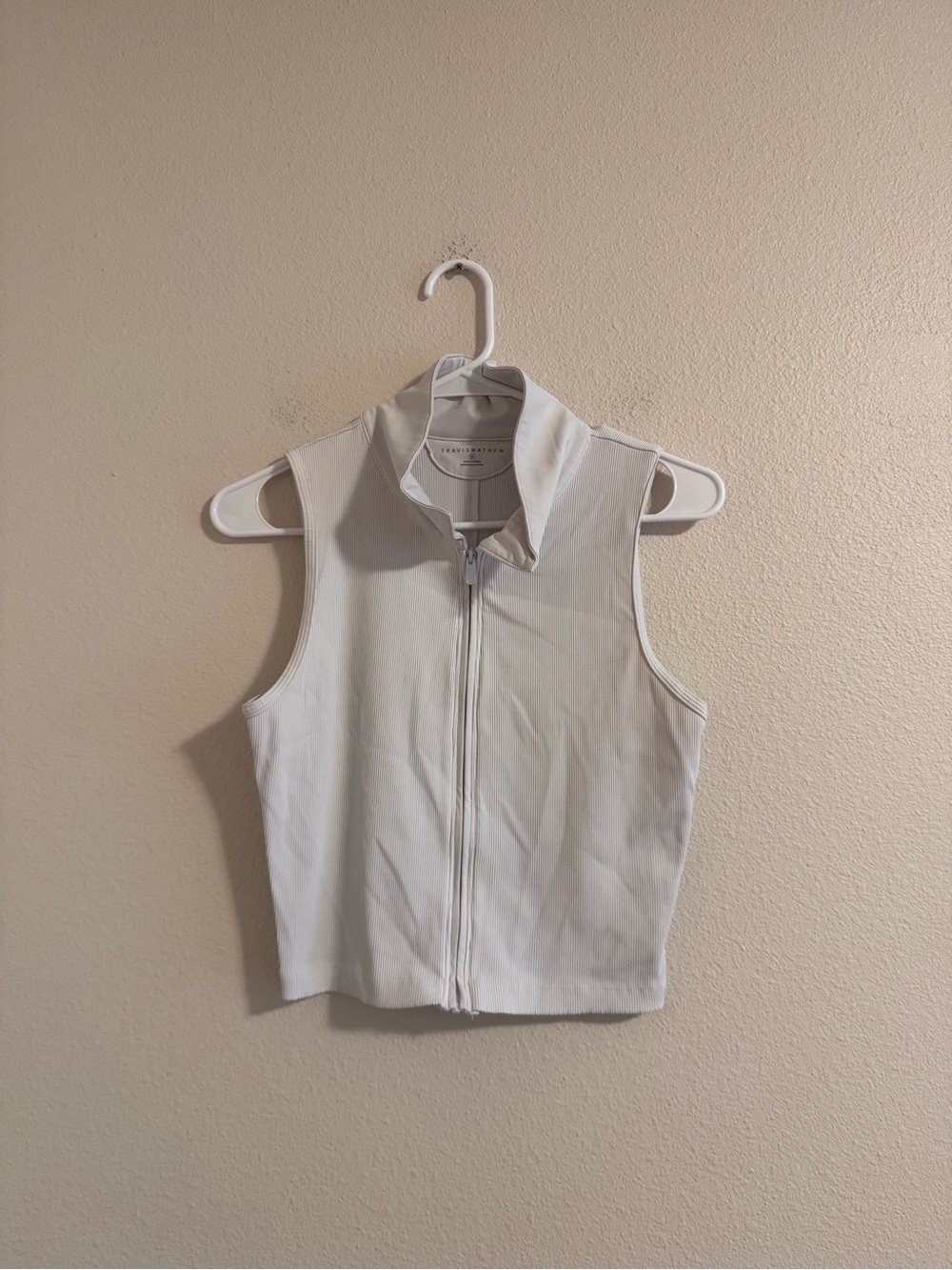 Travis Mathew White Sleeveless Zip-Front Collar Tank